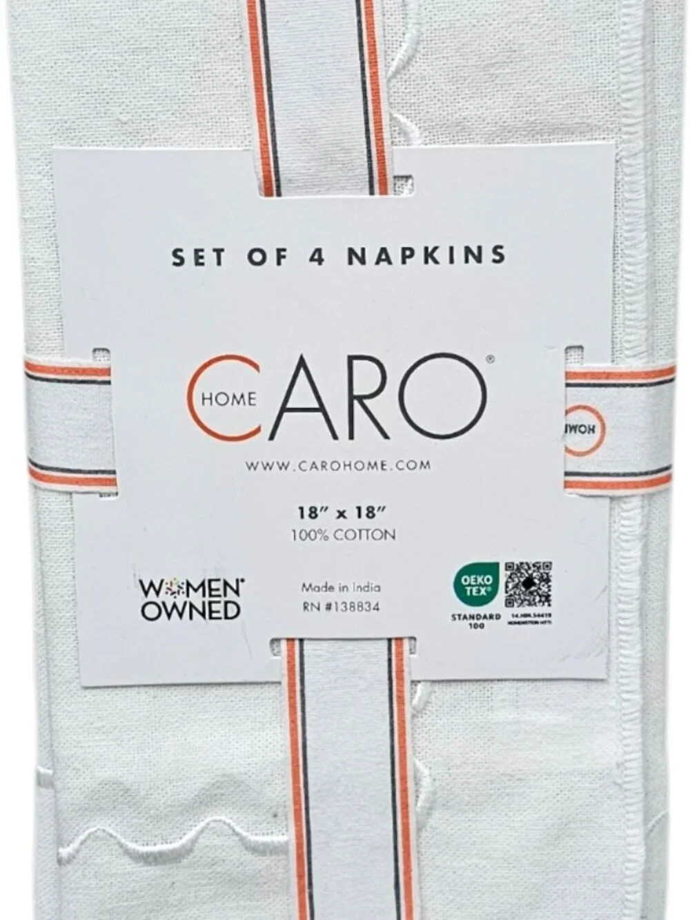 CARO Home White Scalloped Edge Cotton Dinner Napkins New Set Of 4 18x18